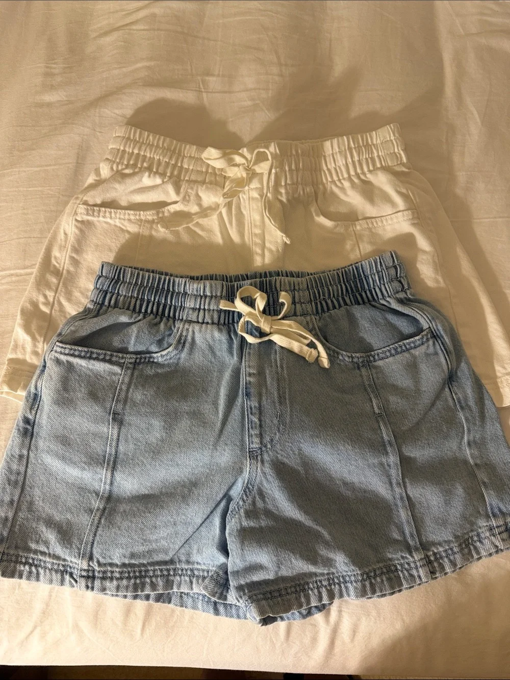 Universal Thread Light Wash Denim Shorts & White Denim Cotton Shorts Set
